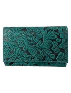 Lozano Dámská kožená peněženka s květinami zelená 4413