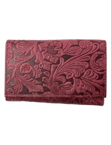 Lozano Dámská kožená peněženka s květinami vínová 4413