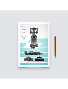 Automobilist Posters | Mercedes-AMG Petronas F1 Team - F1 W12 E Performance - Blueprint - 2021, Mini Edition, 21 x 30 cm