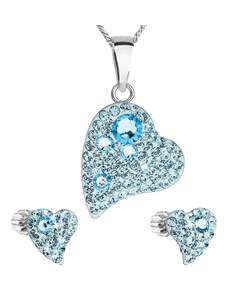 EVOLUTION GROUP Sada šperků s krystaly Swarovski náušnice,řetízek a přívěsek modré srdce 39170.3