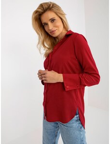 Fashionhunters Vínová klasická dámská košile s dlouhým rukávem