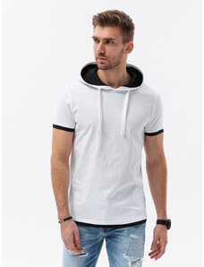 Ombre Clothing Pánské tričko s kapucí - bílá S1376