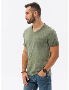 Ombre Clothing Pánské tričko bez potisku - olivová S1388