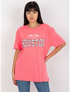 Fashionhunters Fluo růžové volné dámské tričko s nápisem