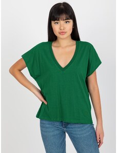 Fashionhunters Tmavě zelené dámské jednobarevné bavlněné tričko MAYFLIES