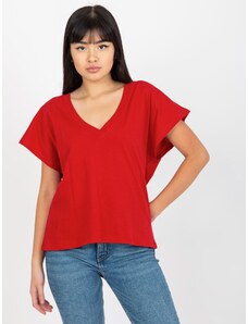 Fashionhunters Tmavě červené jednobarevné tričko s výstřihem do V od MAYFLIES