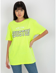 Fashionhunters Fluo žluté volné dámské tričko s potiskem