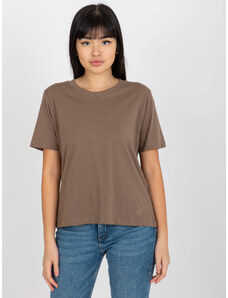 Fashionhunters MAYFLIES hnědé dámské jednobarevné bavlněné tričko