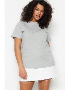 Trendyol Curve Gray Crew Neck Knitted T-shirt with Accessories
