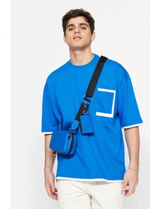 Trendyol Blue Oversize Pocket Color Block 100% Cotton T-Shirt