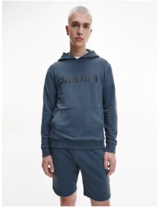 Šedomodrá pánská mikina s kapucí Calvin Klein Jeans - Pánské
