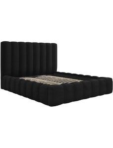 Černá sametová dvoulůžková postel MICADONI Kelp 160 x 200 cm s úložným prostorem