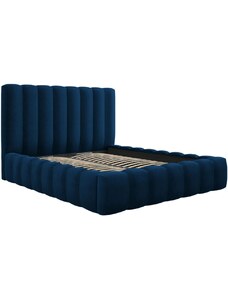 Královsky modrá sametová dvoulůžková postel MICADONI Kelp 160 x 200 cm s úložným prostorem