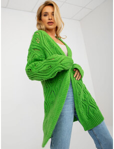 Fashionhunters Světle zelený dámský prolamovaný kardigan s přídavkem vlny