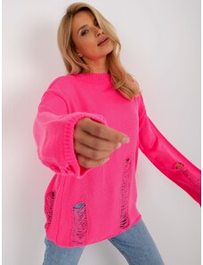 Fashionhunters Fluo růžový dámský oversized svetr s vlnou