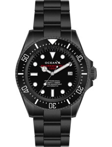 Černé pánské hodinky Ocean X s ocelovým páskem SHARKMASTER 1000 SMS1021 - Black Automatic 44MM