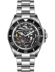 Stříbrné pánské hodinky Ocean X s ocelovým páskem SHARKMASTER 1000 Skeleton SMS1011S - Silver Automatic 44MM