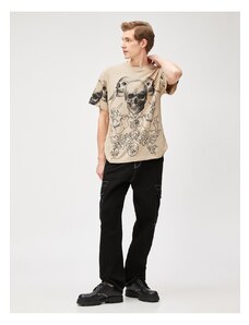 Koton Oversize tričko Skull Tištěné Crew Neck Krátký rukáv