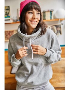 Olalook Women's Gray Long Turtleneck Soft Textured Thick Sweatshirt