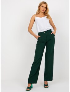 Fashionhunters Tmavě zelené široké látkové kalhoty s kapsami