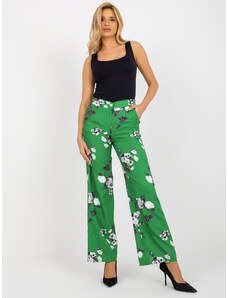 BASIC Zelené látkové květinové kalhoty -green Zelená