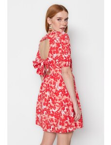 Trendyol červené tkané květinové detaily zad Mini tkané šaty
