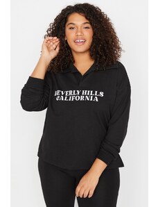 Trendyol Curve Black Printed Knitted Thin Sweatshirt