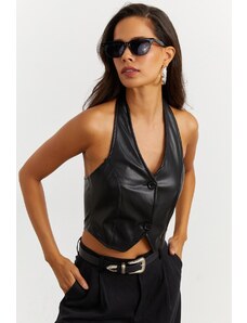 Cool & sexy dámská černá košile z umělé kůže NH41