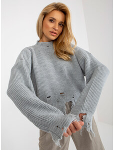 Fashionhunters Šedý volný asymetrický svetr s dírami od RUE PARIS