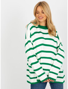 Fashionhunters Tmavě zelený a ecru oversized vlněný svetr z RUE PARIS