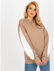 BASIC TMAVĚ BÉŽOVÁ MIKINA S BÍLÝMI RUKÁVY -DARK BEIGE