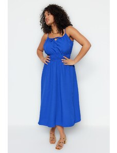 Trendyol Curve modré tkané šaty s elastickým pasem