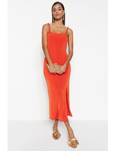 Trendyol oranžové lemované pletené lesklé elegantní večerní šaty
