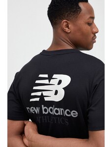 Bavlněné tričko New Balance černá barva, s potiskem, MT31504BK-4BK