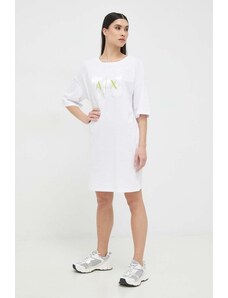 Bavlněné šaty Armani Exchange bílá barva, mini, oversize