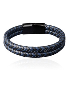 Sam's Artisans Kožený náramek Double Black & Blue chirurgická ocel INRM175