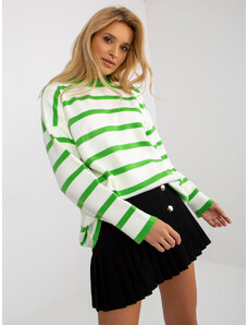 Fashionhunters Zelený a ecru pruhovaný vlněný oversize svetr z RUE PARIS