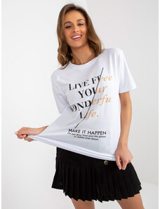 Fashionhunters Dámské bílé bavlněné tričko s nápisy