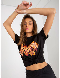 Fashionhunters Černé dámské tričko s potiskem a nápisem