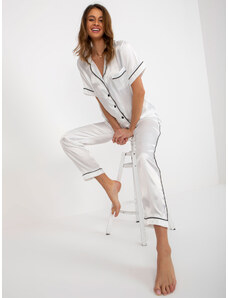 Fashionhunters Dámské bílé saténové pyžamo s košilí a kalhotami