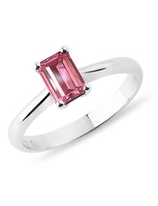 Prsten s růžovým turmalínem emerald v bílém zlatě KLENOTA R0385772