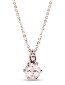 Náhrdelník s morganitem a diamanty v růžovém zlatě KLENOTA N0238814