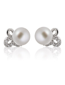 Elegantní stříbrné náušnice s perlou a zirkony - Meucci SP62E
