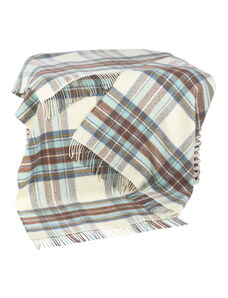 Deka Merino vlna / kašmír White Aqua Rust Plaid 180 x 136 cm John Hanly