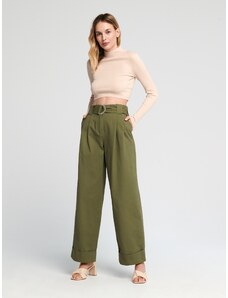 Sinsay - Kalhoty s páskem - tmavě zelená