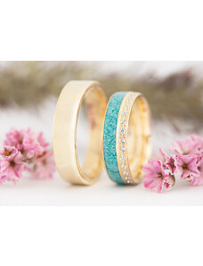 Zaczyk Wood Rings Zlaté snubní prstýnky Z-Gold & Turquoise & Moissanite