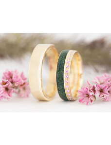 Zaczyk Wood Rings Zlaté snubní prstýnky Z-Gold & Emerald & Pink Sapphire