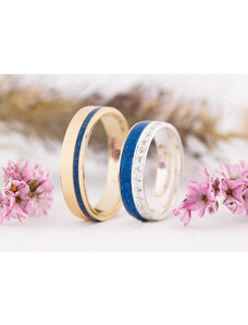 Zaczyk Wood Rings Zlaté snubní prstýnky Z-Gold & Azurite & Moissanite