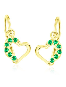 GEMMAX Jewelry Zlaté dětské náušnice srdíčka Cutie na brizuru C2757 Green GBEYZ-00603