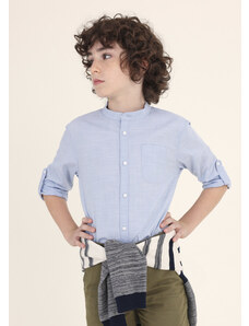 Chlapecká košile s dlouhým rukávem a stojáčkem MAYORAL, světle modrá